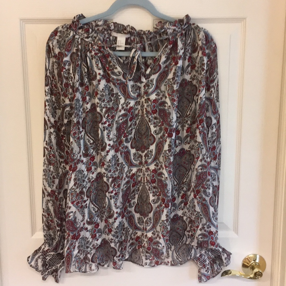 H&M red paisley blouse